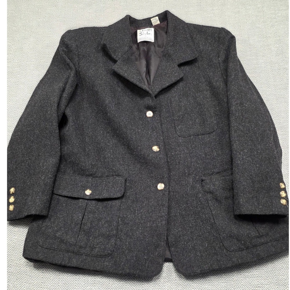Street Styles by Elisabeth Liz Claiborne Wool Blazer Charcoal Petites 100% Wool